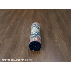 2'7"x6' Yale Blue, Karajeh Design with Geometric Medallions, Hand Knotted, Soft Wool, Runner, Oriental Rug FWR61806