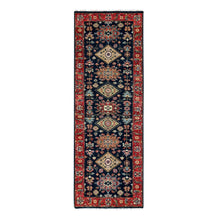 Load image into Gallery viewer, 2&#39;9&quot;x8&#39; Denim Blue, Karajeh Design with Tribal Medallions, Hand Knotted, 100% Wool, Runner, Oriental Rug FWR61812