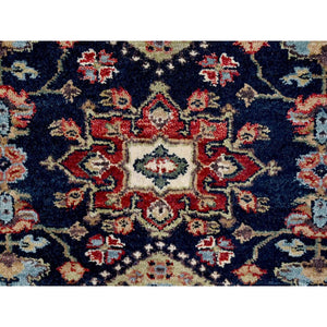 2'9"x8' Denim Blue, Karajeh Design with Tribal Medallions, Hand Knotted, 100% Wool, Runner, Oriental Rug FWR61812