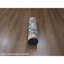 Load image into Gallery viewer, 2&#39;9&quot;x8&#39; Denim Blue, Karajeh Design with Tribal Medallions, Hand Knotted, 100% Wool, Runner, Oriental Rug FWR61812