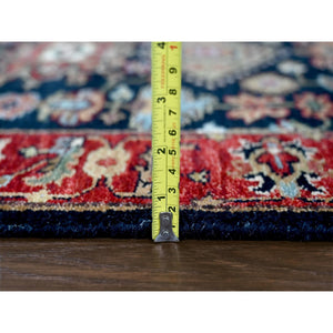 2'9"x8' Denim Blue, Karajeh Design with Tribal Medallions, Hand Knotted, 100% Wool, Runner, Oriental Rug FWR61812
