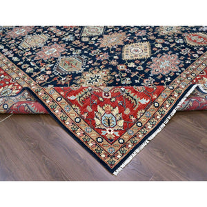 10'1"x13'10" Yale Blue, Karajeh Design with Geometric Medallions, Hand Knotted, Soft Wool, Oriental Rug FWR61818