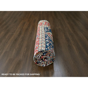 10'1"x13'10" Yale Blue, Karajeh Design with Geometric Medallions, Hand Knotted, Soft Wool, Oriental Rug FWR61818