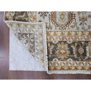 9'x11'10" Oyster Gray, Karajeh Design with Geometric Medallions, Hand Knotted, Pure Wool, Oriental Rug FWR61824