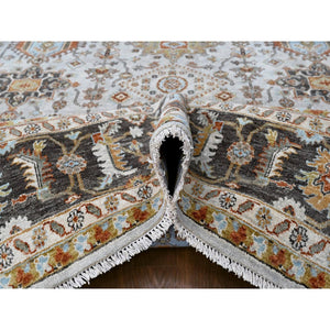 9'x11'10" Oyster Gray, Karajeh Design with Geometric Medallions, Hand Knotted, Pure Wool, Oriental Rug FWR61824