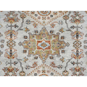 9'x11'10" Oyster Gray, Karajeh Design with Geometric Medallions, Hand Knotted, Pure Wool, Oriental Rug FWR61824