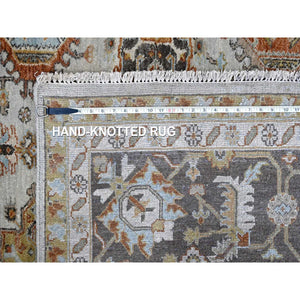 9'x11'10" Oyster Gray, Karajeh Design with Geometric Medallions, Hand Knotted, Pure Wool, Oriental Rug FWR61824