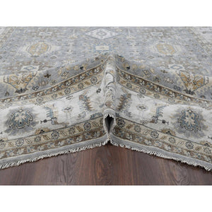 10'1"x14'2" Medium Gray, Karajeh and Geometric Medallions Design, 100% Wool, Hand Knotted, Oriental Rug FWR61830