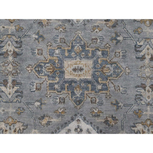 10'1"x14'2" Medium Gray, Karajeh and Geometric Medallions Design, 100% Wool, Hand Knotted, Oriental Rug FWR61830