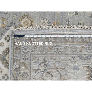 10'1"x14'2" Medium Gray, Karajeh and Geometric Medallions Design, 100% Wool, Hand Knotted, Oriental Rug FWR61830