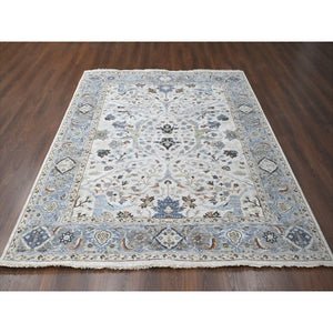 8'x9'10" Light Gray, Oushak with Floral Motifs, Hand Knotted, Soft Pile, Denser Weave, Pure Wool, Oriental Rug FWR61836
