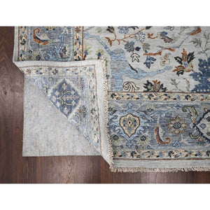 8'x9'10" Light Gray, Oushak with Floral Motifs, Hand Knotted, Soft Pile, Denser Weave, Pure Wool, Oriental Rug FWR61836