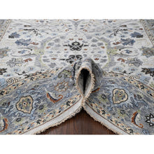 Load image into Gallery viewer, 8&#39;x9&#39;10&quot; Light Gray, Oushak with Floral Motifs, Hand Knotted, Soft Pile, Denser Weave, Pure Wool, Oriental Rug FWR61836