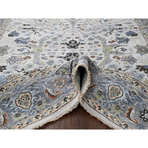 8'x9'10" Light Gray, Oushak with Floral Motifs, Hand Knotted, Soft Pile, Denser Weave, Pure Wool, Oriental Rug FWR61836