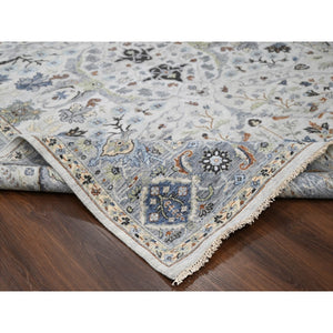 8'x9'10" Light Gray, Oushak with Floral Motifs, Hand Knotted, Soft Pile, Denser Weave, Pure Wool, Oriental Rug FWR61836
