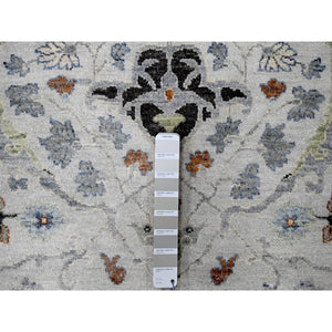 8'x9'10" Light Gray, Oushak with Floral Motifs, Hand Knotted, Soft Pile, Denser Weave, Pure Wool, Oriental Rug FWR61836