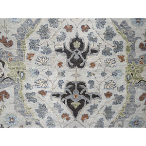 8'x9'10" Light Gray, Oushak with Floral Motifs, Hand Knotted, Soft Pile, Denser Weave, Pure Wool, Oriental Rug FWR61836