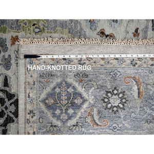 8'x9'10" Light Gray, Oushak with Floral Motifs, Hand Knotted, Soft Pile, Denser Weave, Pure Wool, Oriental Rug FWR61836