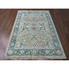 Load image into Gallery viewer, 9&#39;x11&#39;10&quot; Camouflage Green, Oushak with Floral Motifs, Hand Knotted, Pure Wool, Soft Pile, Denser Weave, Oriental Rug FWR61860