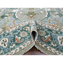 Load image into Gallery viewer, 9&#39;x11&#39;10&quot; Camouflage Green, Oushak with Floral Motifs, Hand Knotted, Pure Wool, Soft Pile, Denser Weave, Oriental Rug FWR61860