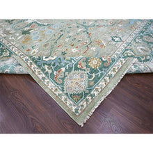 Load image into Gallery viewer, 9&#39;x11&#39;10&quot; Camouflage Green, Oushak with Floral Motifs, Hand Knotted, Pure Wool, Soft Pile, Denser Weave, Oriental Rug FWR61860