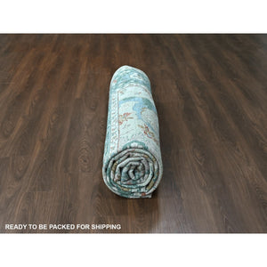 9'x11'10" Camouflage Green, Oushak with Floral Motifs, Hand Knotted, Pure Wool, Soft Pile, Denser Weave, Oriental Rug FWR61860