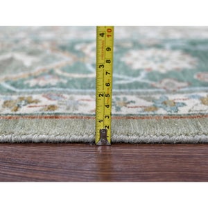 9'x11'10" Camouflage Green, Oushak with Floral Motifs, Hand Knotted, Pure Wool, Soft Pile, Denser Weave, Oriental Rug FWR61860