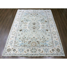 Load image into Gallery viewer, 8&#39;10&quot;x11&#39;9&quot; Beau Blue, Hand Knotted, Soft Pile, Denser Weave, Oushak With Floral Motifs, Pure Wool, Oriental Rug FWR61866