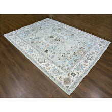 Load image into Gallery viewer, 8&#39;10&quot;x11&#39;9&quot; Beau Blue, Hand Knotted, Soft Pile, Denser Weave, Oushak With Floral Motifs, Pure Wool, Oriental Rug FWR61866