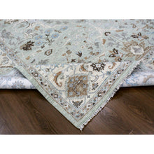 Load image into Gallery viewer, 8&#39;10&quot;x11&#39;9&quot; Beau Blue, Hand Knotted, Soft Pile, Denser Weave, Oushak With Floral Motifs, Pure Wool, Oriental Rug FWR61866