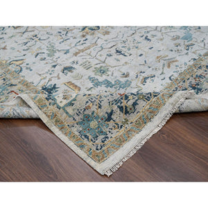 8'10"x11'10" Pastel Gray, Broken and Erased Persian Heriz All Over Design with Soft Color Palette, Dense Weave, Hand Knotted, Pure Wool, Oriental Rug FWR61872