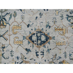 8'10"x11'10" Pastel Gray, Broken and Erased Persian Heriz All Over Design with Soft Color Palette, Dense Weave, Hand Knotted, Pure Wool, Oriental Rug FWR61872