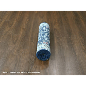2'7"x8' Yale Blue, Broken and Erased Persian Heriz All Over Design, Soft Color Palette, Hand Knotted, 100% Wool, Denser Weave, Runner, Oriental Rug FWR61878