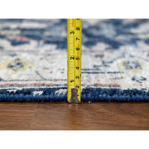 2'7"x8' Yale Blue, Broken and Erased Persian Heriz All Over Design, Soft Color Palette, Hand Knotted, 100% Wool, Denser Weave, Runner, Oriental Rug FWR61878