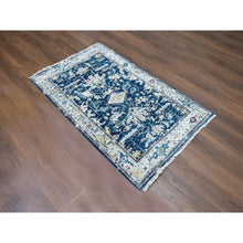 Load image into Gallery viewer, 3&#39;2&quot;x4&#39;10&quot; Navy Blue, Broken And Erased Persian Heriz All Over Design, Soft Color Palette, Denser Weave, Hand Knotted, 100% Wool, Oriental Rug FWR61890