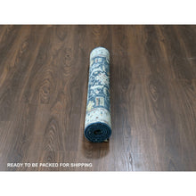 Load image into Gallery viewer, 3&#39;2&quot;x4&#39;10&quot; Navy Blue, Broken and Erased Persian Heriz All Over Design, Soft Color Palette, Denser Weave, Hand Knotted, 100% Wool, Oriental Rug FWR61890