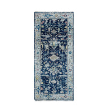 Load image into Gallery viewer, 2&#39;7&quot;x5&#39;9&quot; Yale Blue, Broken and Erased Persian Heriz All Over Design, Soft Color Palette, Hand Knotted, 100% Wool, Denser Weave, Runner, Oriental Rug FWR61902