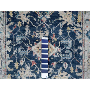 2'7"x5'9" Yale Blue, Broken and Erased Persian Heriz All Over Design, Soft Color Palette, Hand Knotted, 100% Wool, Denser Weave, Runner, Oriental Rug FWR61902