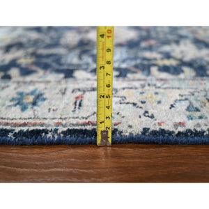 2'7"x5'9" Yale Blue, Broken and Erased Persian Heriz All Over Design, Soft Color Palette, Hand Knotted, 100% Wool, Denser Weave, Runner, Oriental Rug FWR61902