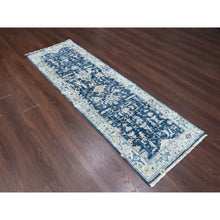 Load image into Gallery viewer, 2&#39;8&quot;x8&#39; Navy Blue, Denser Weave, Broken And Erased Persian Heriz All Over Design, Soft Color Palette, Hand Knotted, 100% Wool, Runner, Oriental Rug FWR61908