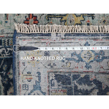 Load image into Gallery viewer, 2&#39;8&quot;x8&#39; Navy Blue, Denser Weave, Broken and Erased Persian Heriz All Over Design, Soft Color Palette, Hand Knotted, 100% Wool, Runner, Oriental Rug FWR61908