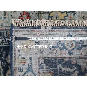 2'8"x8' Navy Blue, Denser Weave, Broken and Erased Persian Heriz All Over Design, Soft Color Palette, Hand Knotted, 100% Wool, Runner, Oriental Rug FWR61908
