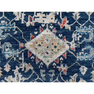 3'x4'9" Denim Blue, Broken and Erased Persian Heriz All Over Design, Soft Color Palette, Hand Knotted, 100% Wool, Denser Weave, Oriental Rug FWR61914