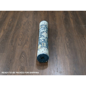 3'x4'9" Denim Blue, Broken and Erased Persian Heriz All Over Design, Soft Color Palette, Hand Knotted, 100% Wool, Denser Weave, Oriental Rug FWR61914