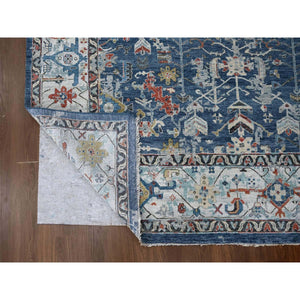 9'1"x12' Imperial Blue, Broken and Erased Persian Heriz All Over Design, Soft Color Palette, Hand Knotted, 100% Wool, Denser Weave, Oriental Rug FWR61920