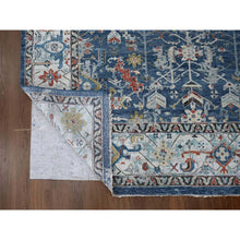 Load image into Gallery viewer, 9&#39;1&quot;x12&#39; Imperial Blue, Broken And Erased Persian Heriz All Over Design, Soft Color Palette, Hand Knotted, 100% Wool, Denser Weave, Oriental Rug FWR61920