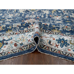 9'1"x12' Imperial Blue, Broken and Erased Persian Heriz All Over Design, Soft Color Palette, Hand Knotted, 100% Wool, Denser Weave, Oriental Rug FWR61920