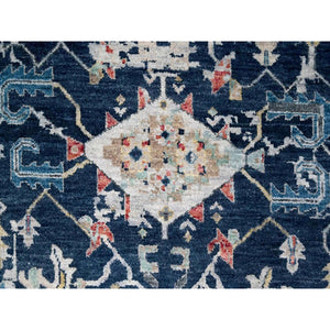 9'1"x12' Imperial Blue, Broken and Erased Persian Heriz All Over Design, Soft Color Palette, Hand Knotted, 100% Wool, Denser Weave, Oriental Rug FWR61920