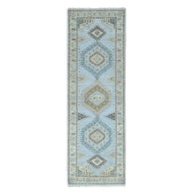 Load image into Gallery viewer, 2&#39;7&quot;x7&#39;10&quot; Cloud Gray, Persian Village Inspired Geometric Elements Design, Hand Knotted, Pure Wool, Natural Dyes, Denser Weave, Runner, Oriental Rug FWR61926