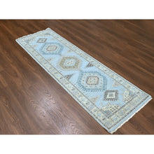 Load image into Gallery viewer, 2&#39;7&quot;x7&#39;10&quot; Cloud Gray, Persian Village Inspired Geometric Elements Design, Hand Knotted, Pure Wool, Natural Dyes, Denser Weave, Runner, Oriental Rug FWR61926